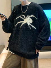 Threebooy Men's Spider Print Loose Sweater