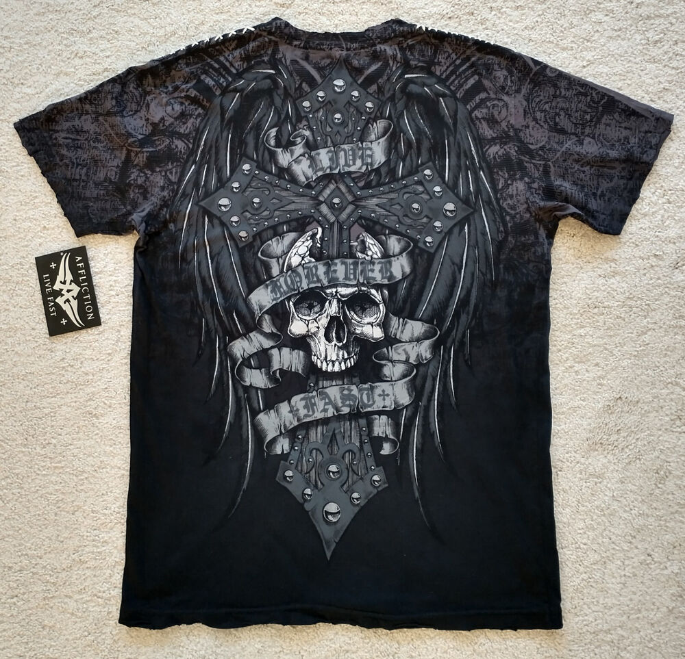 Threebooy 2000s Affliction T-Shirt 2XL Skull Cross Black Men