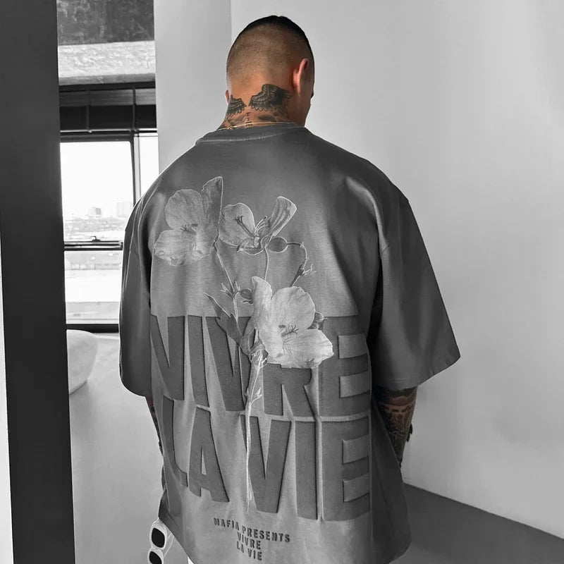 Threebooy Oversized T Shirts For Men Hip Hop Streetwear Fashion Floral Print Short Sleeve Tees Summer Casual Loose O Neck T-shirt Trendy