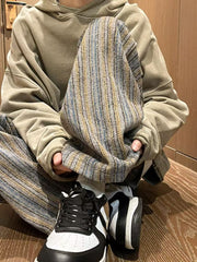 Threebooy American Vintage Maillard Striped Casual Pants For Men Loose Straight Leg Wide Leg Trousers Autumn Winter Thick Woolen Pants