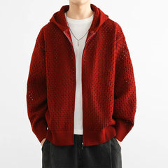 Threebooy Men Hooded Sweater Hollow Outerwear Knit Sweater Fashion Streetwear Versatile Campus Performance Long-Sleeve Tops Men'S Clothing