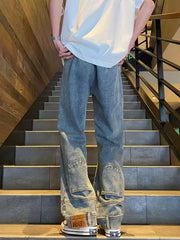 Threebooy Backwards Wear Mens High Street Vibe Jeans Clean Fit Loose Straight Denim Pants Spring Summer Design Sense Trousers Unisex