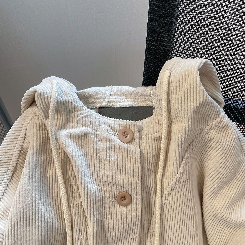 Threebooy Japan Style Oversized Corduroy Hoodie Men Women Long Sleeved Loose Hooded Coats Fall Trendy Lazy Fat Unisex Tops Sweatshirt