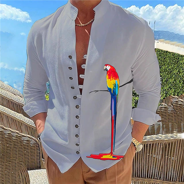 Threebooy Vintage Mens 100% Cotton Linen Shirts Long-Sleeved Stand Collar Casual Tops Spring Summer Fashion Men Clothing Retro Shirt