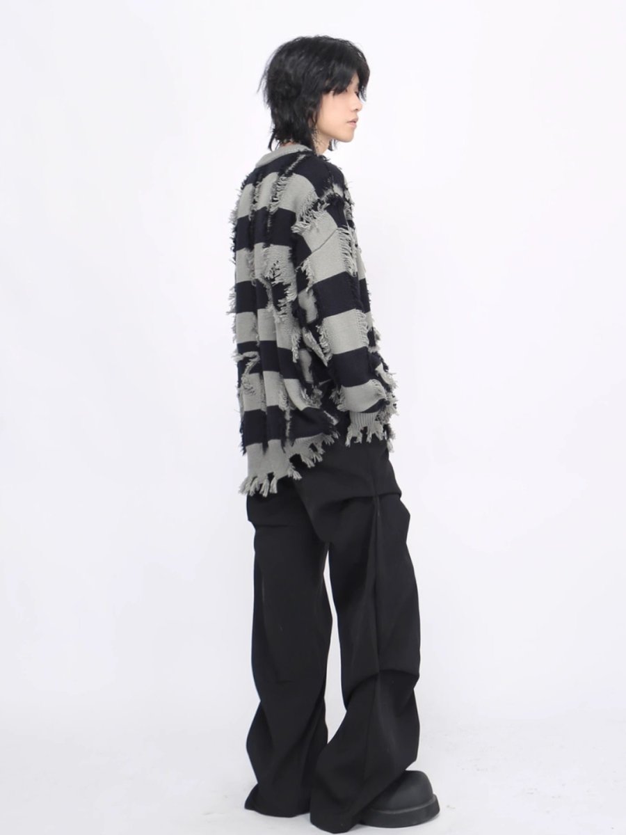 Threebooy [Mz] holes striped casual knitwear na1476