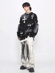Threebooy 【Mz】high street broken hole cross pin knit na1547