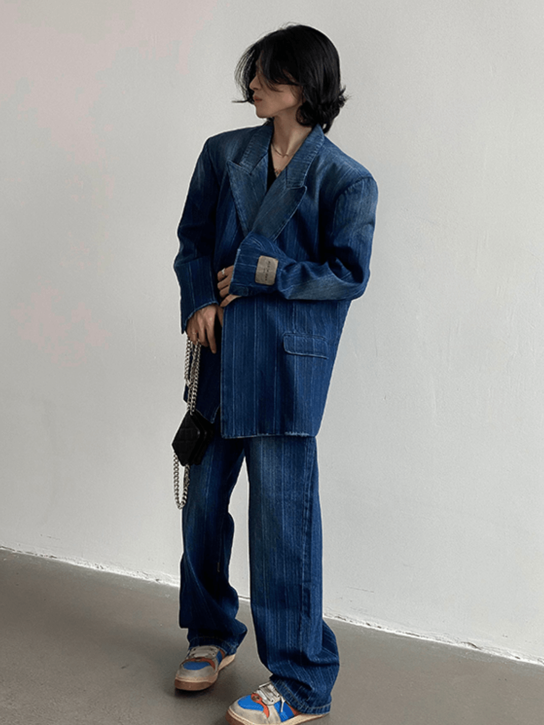 Threebooy [GENESISBOY] Washed striped loose denim suit NA311