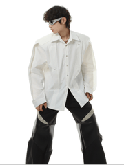 Threebooy [MARTHENAUT] shoulder pads white long-sleeved shirt na991