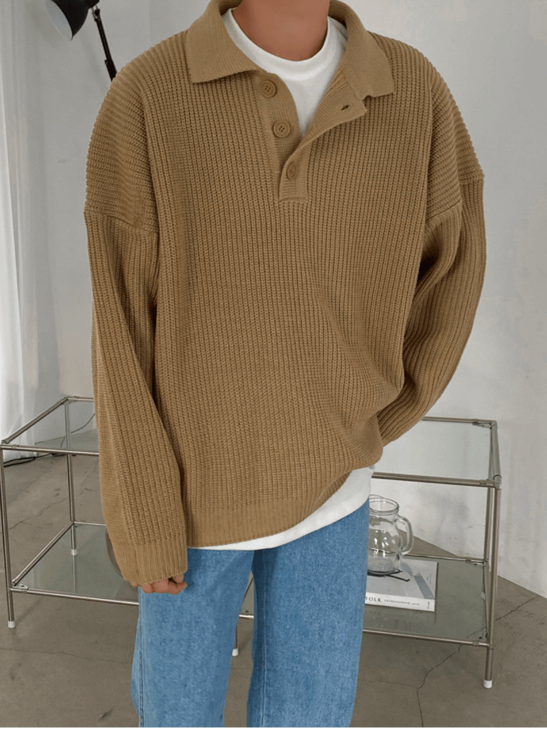 Threebooy casual long polo knit NA132