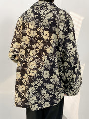 Threebooy [Elegant Style] Floral Print Long Sleeve Shirt - Casual Button-Up, Lightweight Polyester, Ideal for All Seasons, Perfect for City Walks, Street Outings, Parties, and Beach Activities, Floral Print Blouse