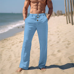 Threebooy Cotton Linen Casual Pants For Men Solid color Buttoned Loose Comfort Ventilate Long Trousers Spring Summer Beach Pant Streetwear