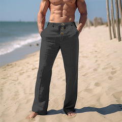 Threebooy Cotton Linen Casual Pants For Men Solid color Buttoned Loose Comfort Ventilate Long Trousers Spring Summer Beach Pant Streetwear