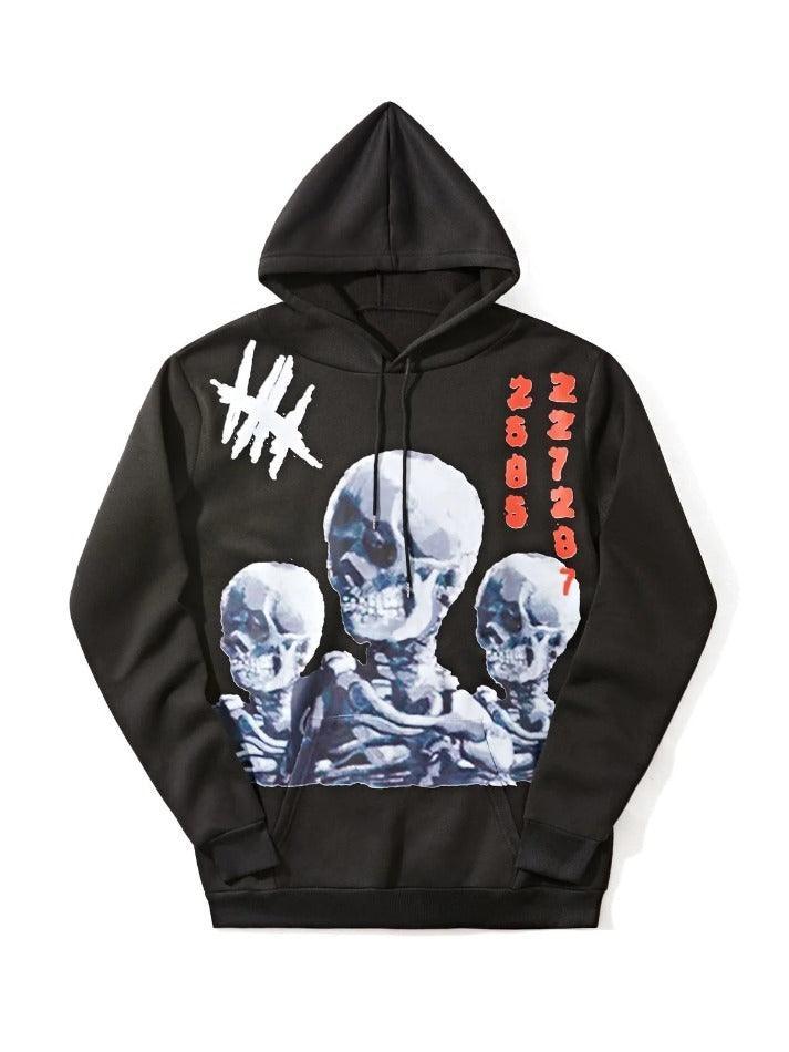 Threebooy Men's Skull Graphic Black Pullover Hoodie