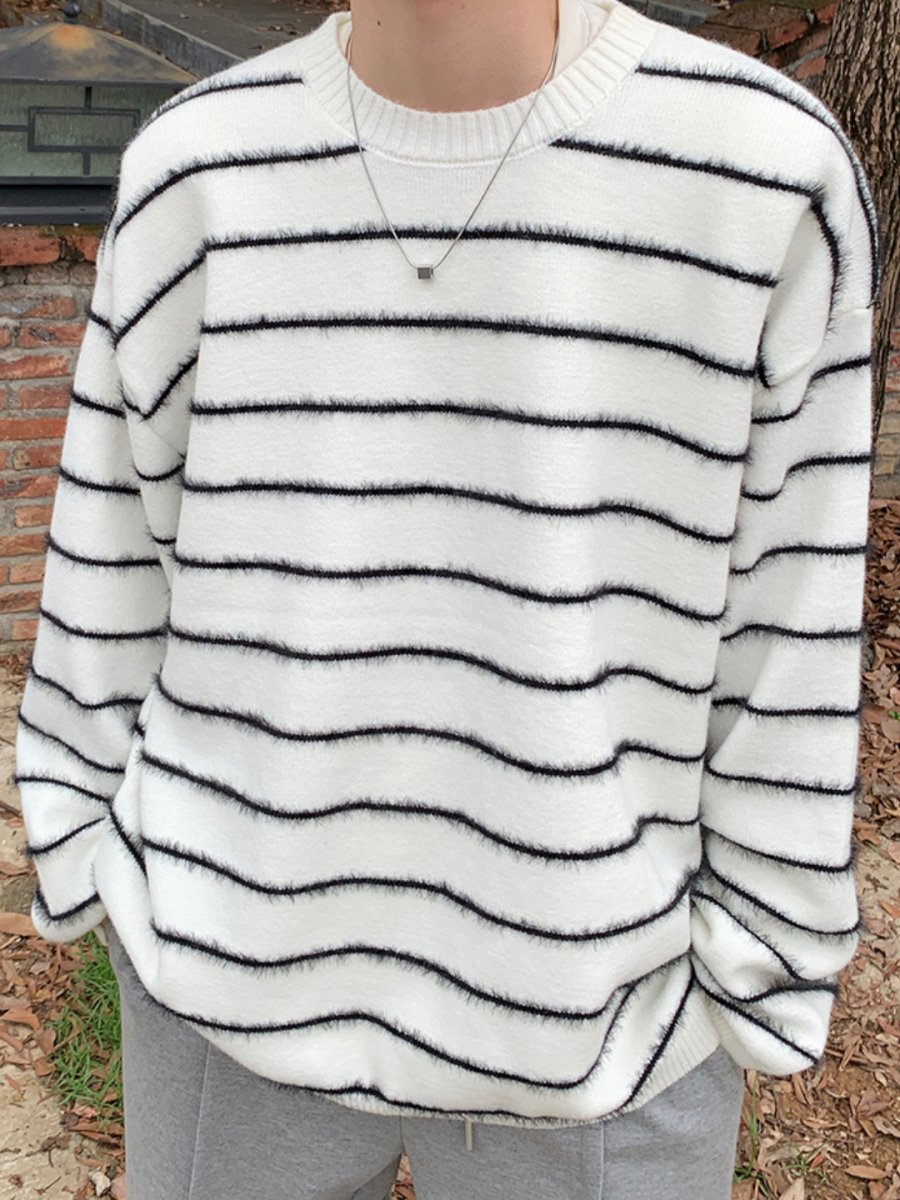 Threebooy [ONELYC1NS]Black and white striped knit na1430