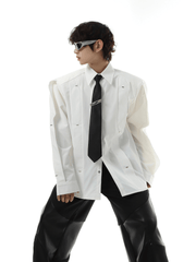 Threebooy [MARTHENAUT] shoulder pads white long-sleeved shirt na991
