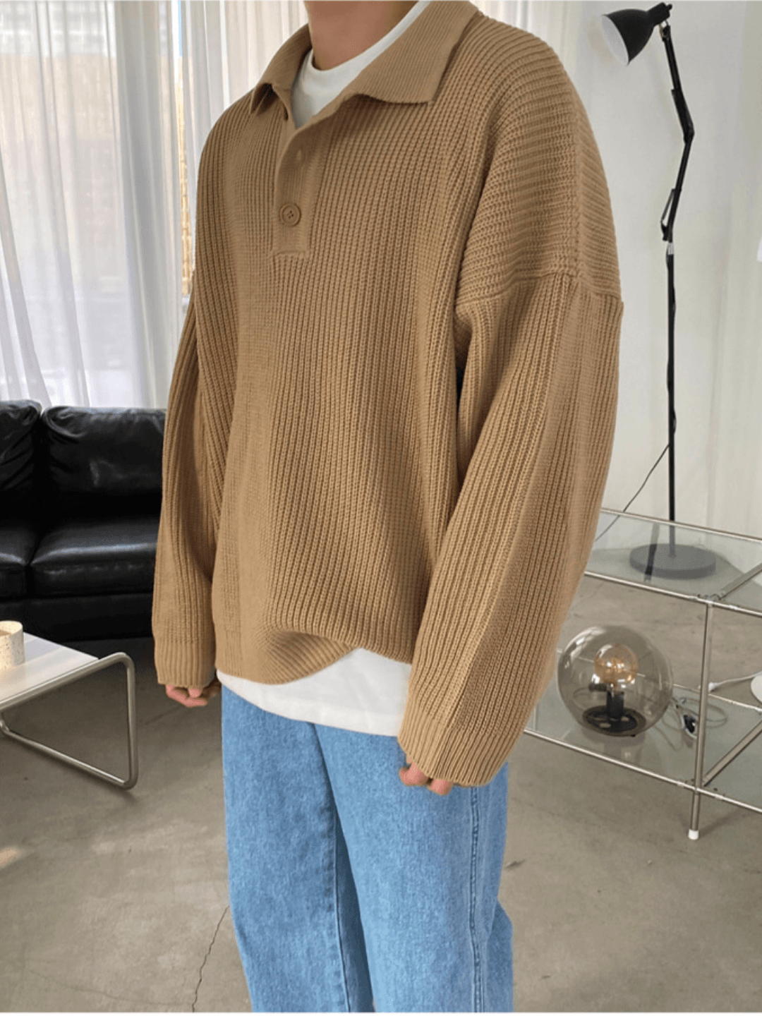 Threebooy casual long polo knit NA132