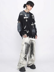 Threebooy 【Mz】high street broken hole cross pin knit na1547