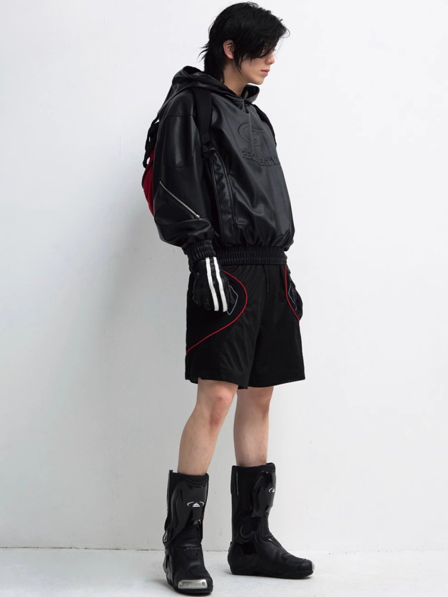 Threebooy [PEOPLESTYLE] PU Leather Black Hooded na1653