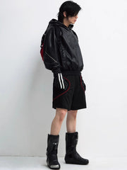Threebooy [PEOPLESTYLE] PU Leather Black Hooded na1653