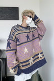 Threebooy Harajuku Men Vintage Sweater Striped Star Flocking Extra Large Knitted Sweater Autumn Street Wear Couple Pullover Unisex Winter