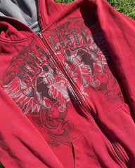 Threebooy 2000s New Cotton Red Couple Zipper Hoodies Vintage Elite Full Zip Hoodie Sweatshirt Size Skull Snake Red Y2K Sweatshirts