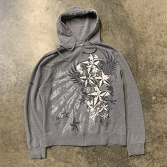 Threebooy 2000s affliction Men multi Jacket Zip Hip Hop Hoodie Oversized Sweatshirt Harajuku Long Sleeve Hoodies