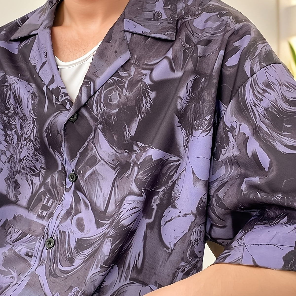 Threebooy Men's Casual Floral Print Polyester Shirt, 100% Polyester Non-Stretch Fabric, Loose Fit Lapel Collar with Button Details, All-Season Woven Draped Top for City Walks, Outdoor Activities, Parties, Beach, Anniversary,