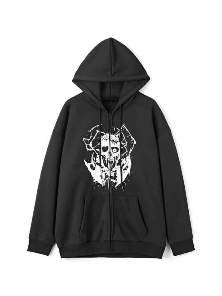 Threebooy Men's Gothic Skull Print Oversized Hoodie