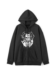 Threebooy Men's Gothic Skull Print Oversized Hoodie