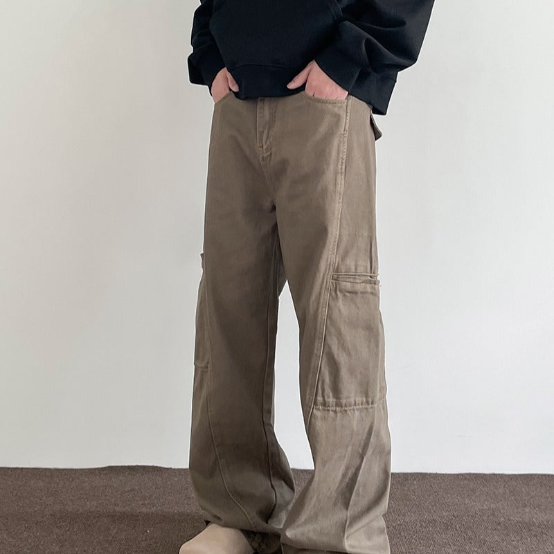 Threebooy Vintage Cargo Pants For Men Cleanfit Style Straight Trousers High Street Retro Maillard Brown Multiple Pockets Casual Pants