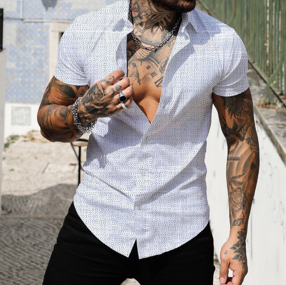Threebooy 3D Digital Geometric Tropical Print Shirt Men Short sleeve Lapel Casual Top Summer New Fashion Vintage Shirts Clothing Male