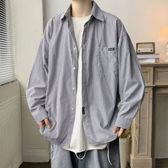 Threebooy Oversized Loose Striped Shirt Unisex Spring Autumn Mens Long sleeved Tops Fashion Casual Shirts Cardigan Streetwear Couple Ins