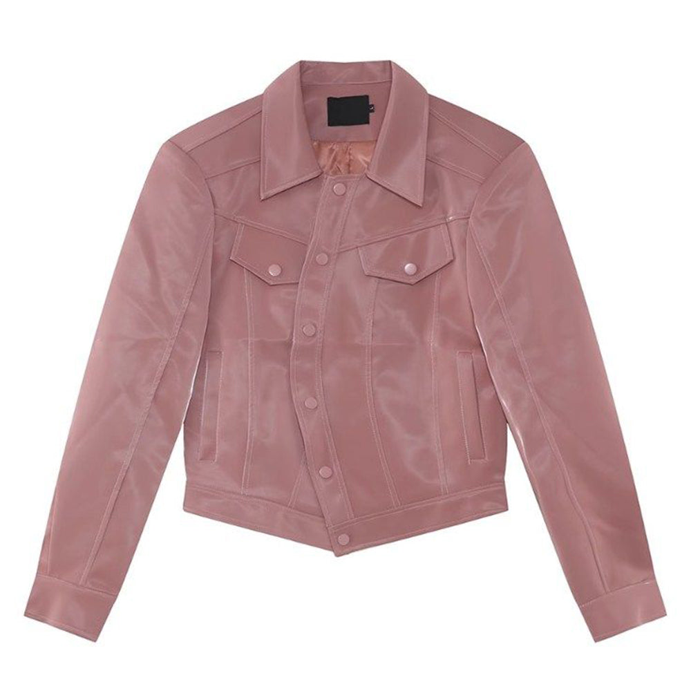 Threebooy Mens Y2k Glossy Shoulder Pad Jacket New Genderless Fashion Personality Metal Functional Style Solid Color Jacket Unisex