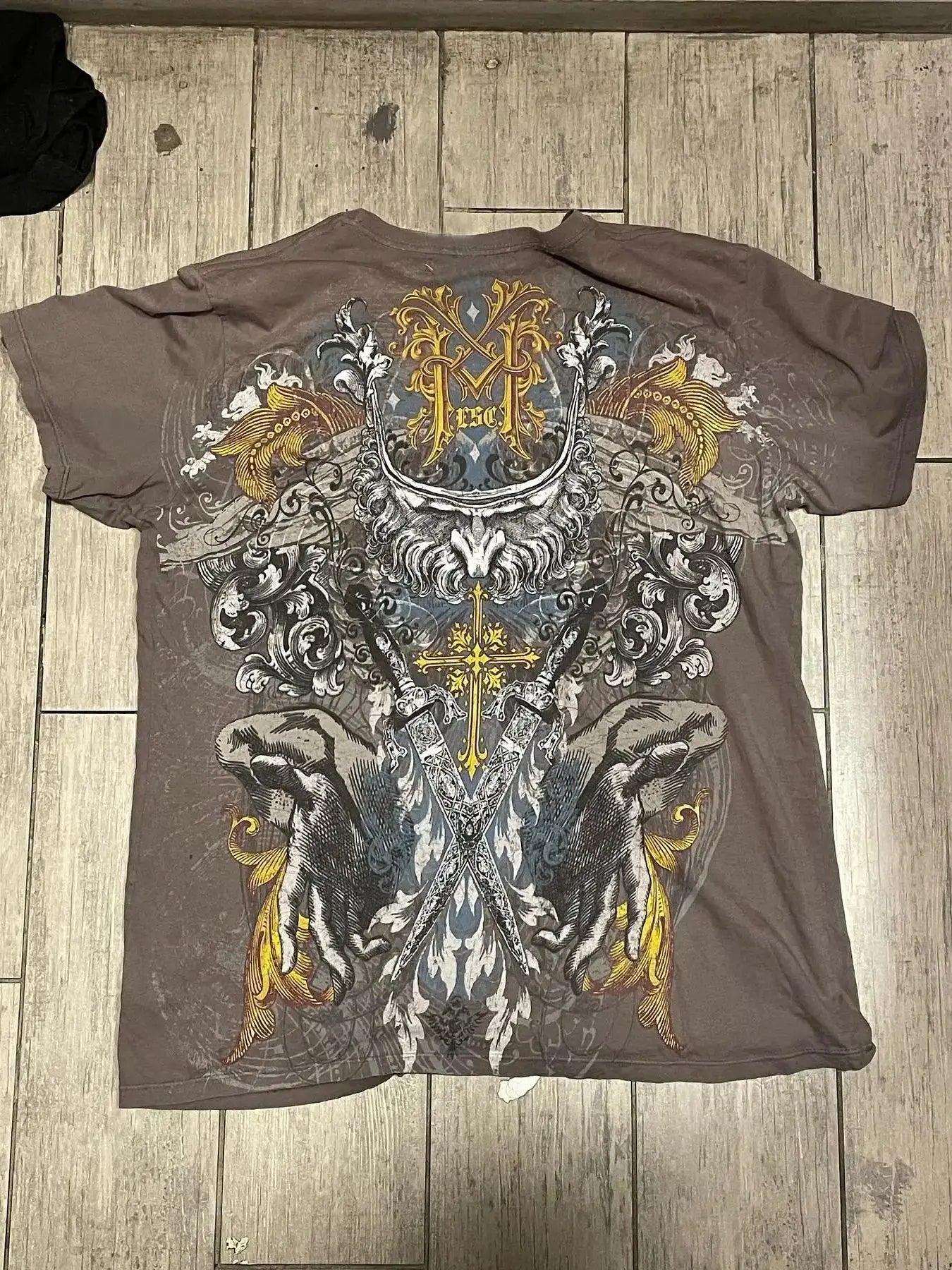 Threebooy 2000s Affliction Khaki Men's Shirt Graphic Print Oversized T-shirt Men's New T-shirt with short sleeves and cotton