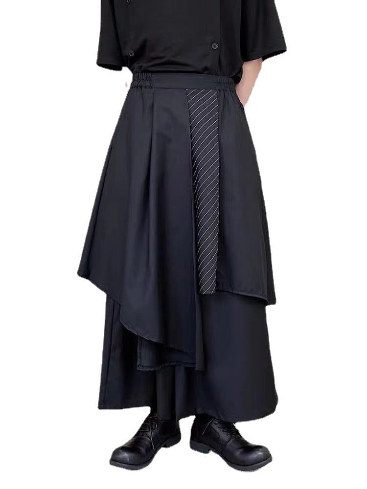 Threebooy Japan Style Mens Irregular Pants Trendy Ins Wind Ribbon Swordsman Skirt Trousers Spring Summer Fashion Loose Ankle-Length Pants