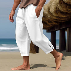Threebooy Summer Mens Linen Cropped Pants Oversize Loose Feet Forked Pencil Pant Fashion Casual Pantalones Beach Trousers Streetwear