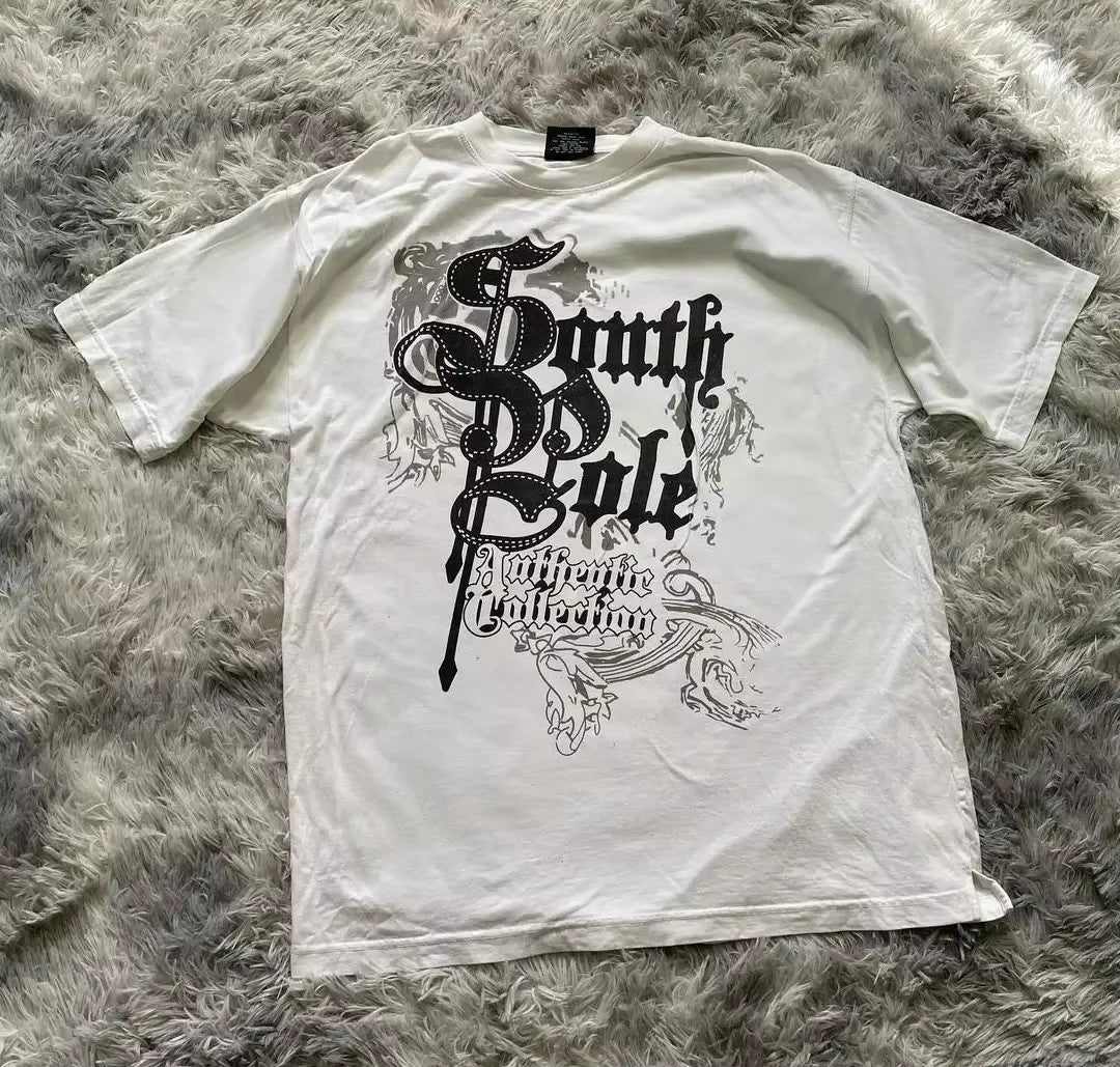 Threebooy 2000s High Street Shirts Y2K Mens Graphic Print Oversized T Shirt Harajuku Gothic Round Neck Cotton Short Sleeve Tops New