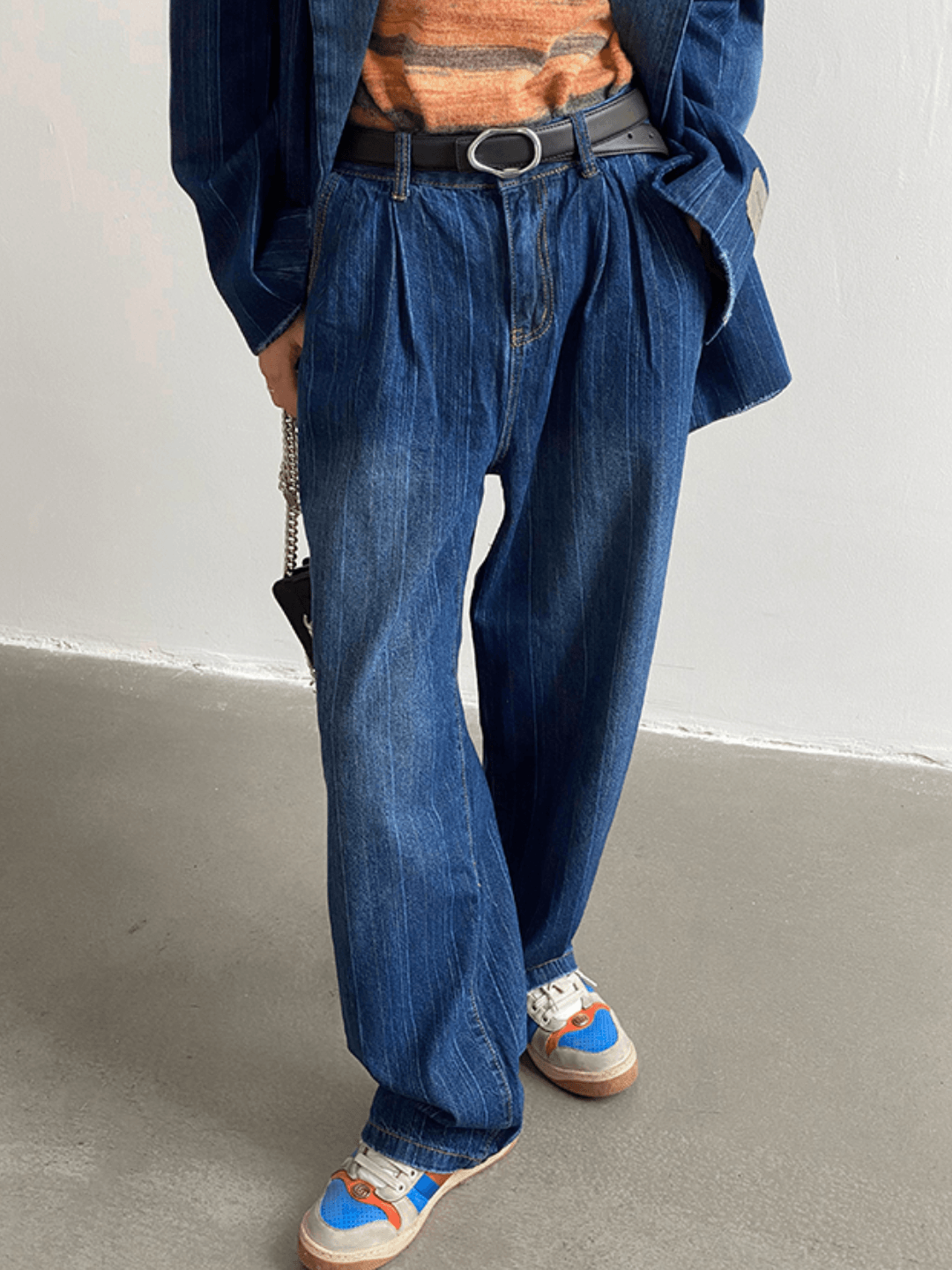 Threebooy [GENESISBOY] Washed striped loose denim suit NA311