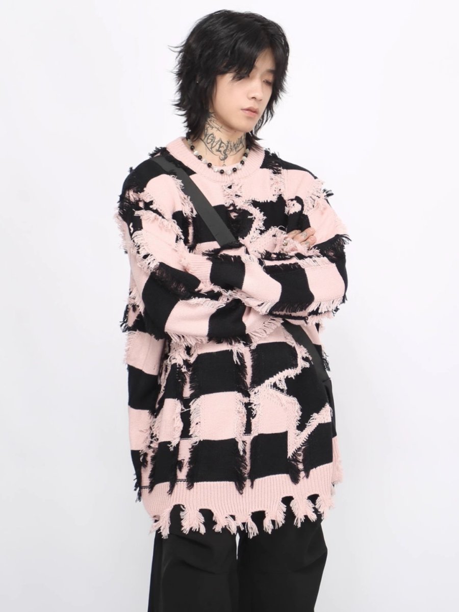 Threebooy [Mz] holes striped casual knitwear na1476