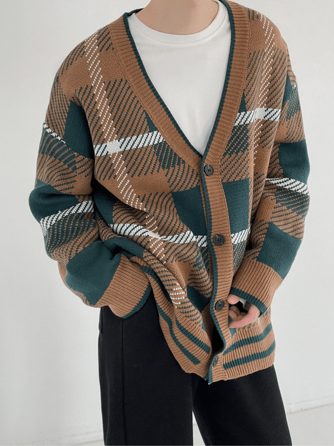 Threebooy [DAZIONSED] Retro Border Cardigan na73