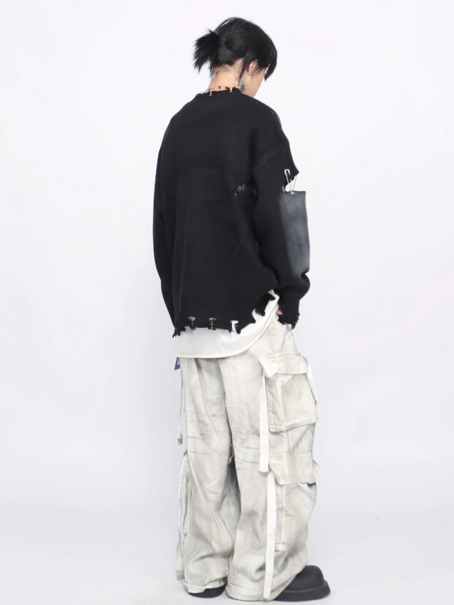 Threebooy 【Mz】high street broken hole cross pin knit na1547