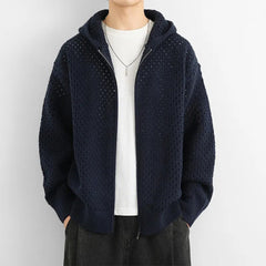 Threebooy Men Hooded Sweater Hollow Outerwear Knit Sweater Fashion Streetwear Versatile Campus Performance Long-Sleeve Tops Men'S Clothing