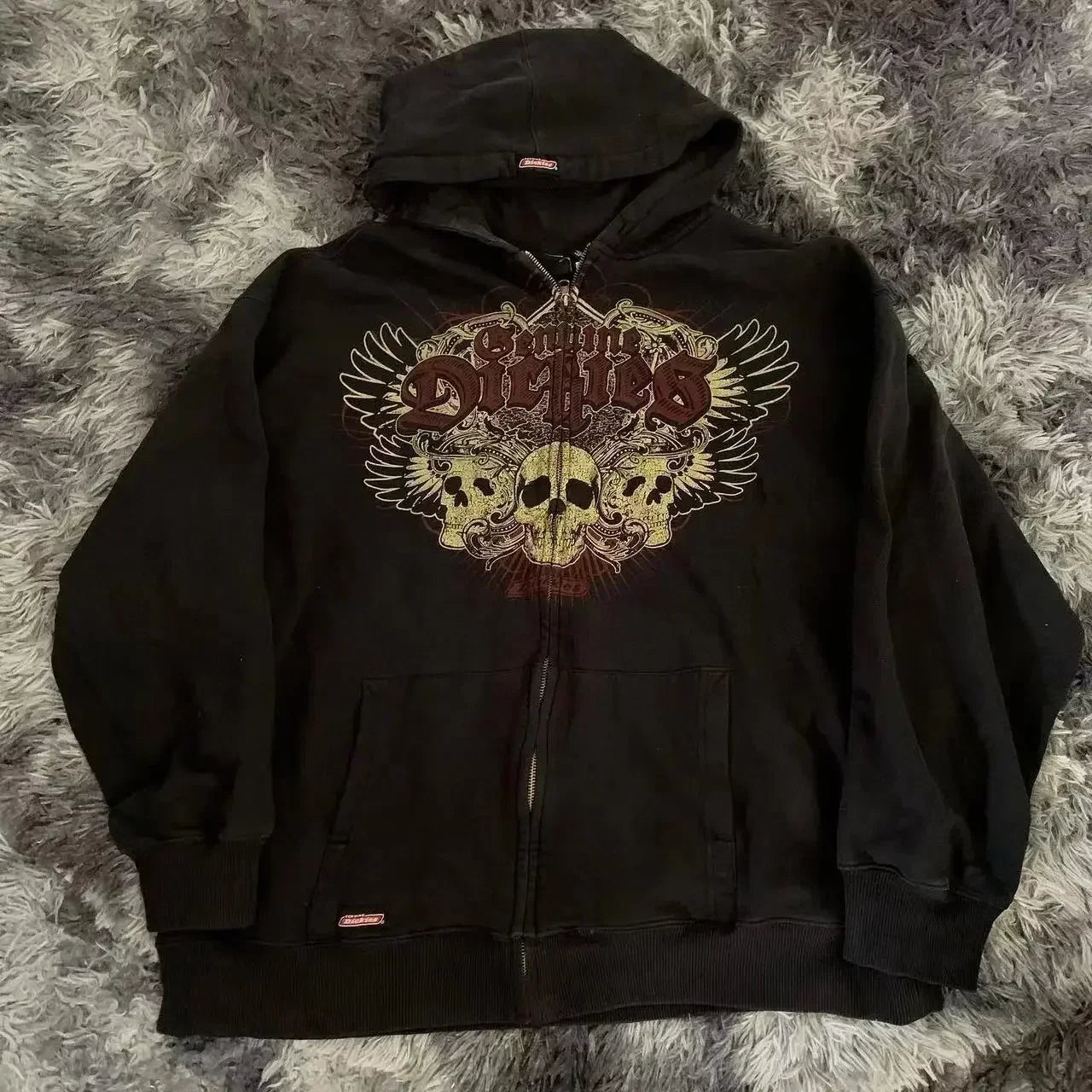 Threebooy 2000s New Cotton Red Couple Zipper Hoodies Vintage Elite Full Zip Hoodie Sweatshirt Size Skull Snake Red Y2K Sweatshirts