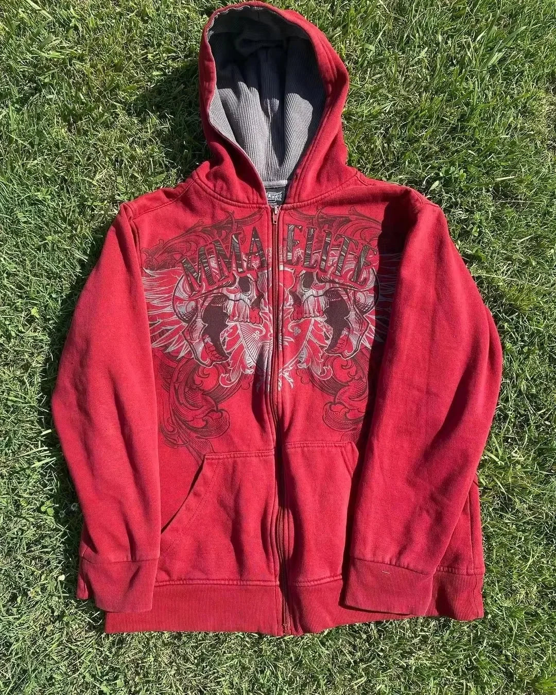 Threebooy 2000s New Cotton Red Couple Zipper Hoodies Vintage Elite Full Zip Hoodie Sweatshirt Size Skull Snake Red Y2K Sweatshirts