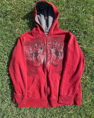 Threebooy 2000s New Cotton Red Couple Zipper Hoodies Vintage Elite Full Zip Hoodie Sweatshirt Size Skull Snake Red Y2K Sweatshirts
