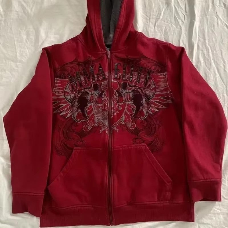 Threebooy 2000s Retro Men's and Women's Hoodies Printed Personalized Patterns Y2K Style Streetwear Hooded Cardigan Long Sleeve New Tops