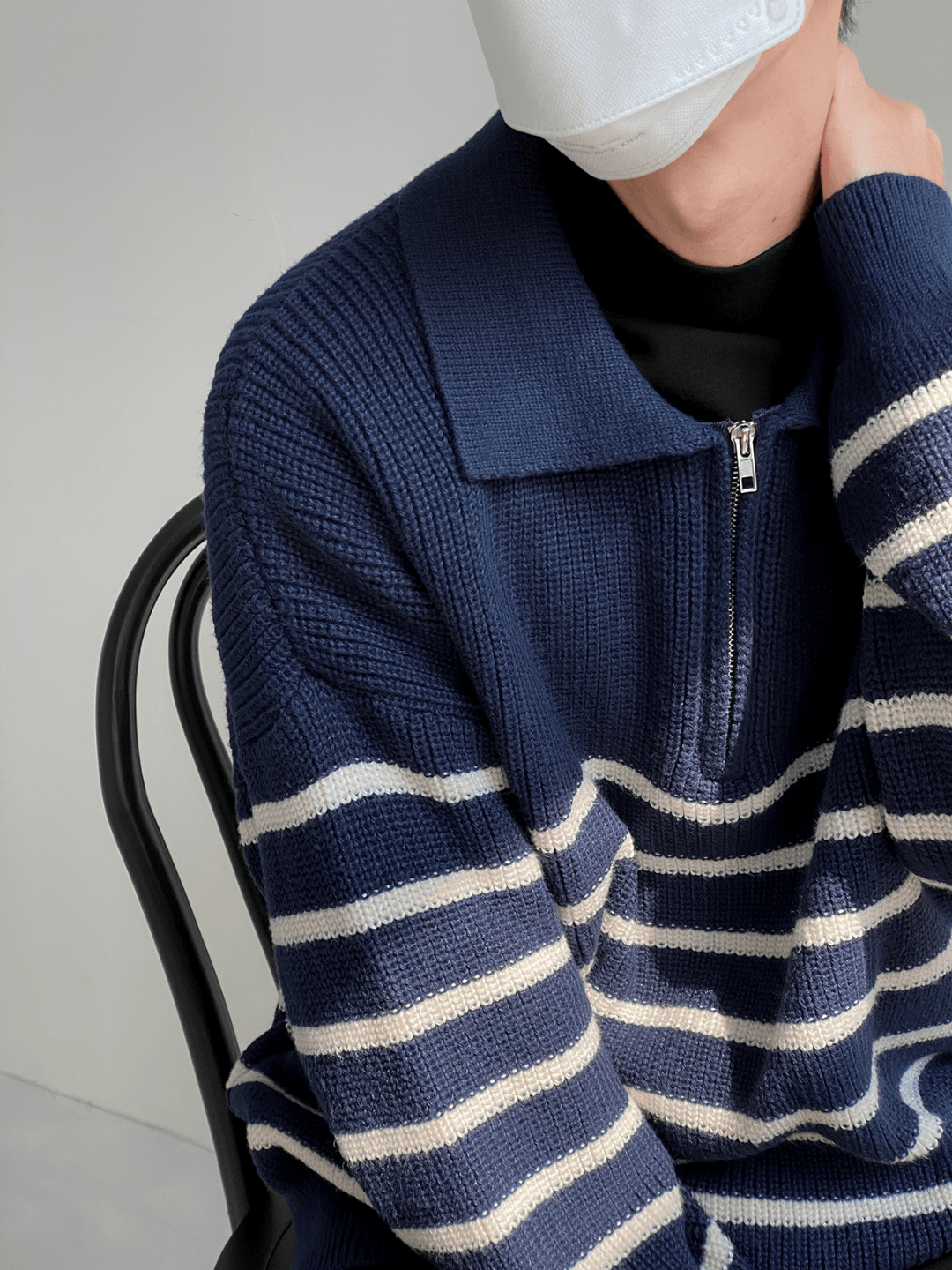 Threebooy [DAZIONSED] High Zip Polo Stripe Sweater NA538