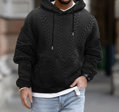 Threebooy Autumn Solid Jacquard Print Hoodie For Men Long sleeved Lace Up Hooded Pullover Casual Loose Oversize Tops Men's Clothing