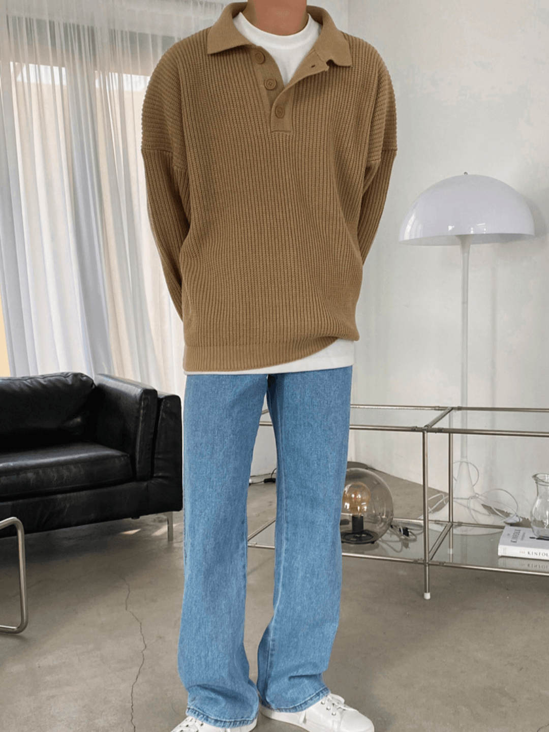 Threebooy casual long polo knit NA132