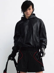 Threebooy [PEOPLESTYLE] PU Leather Black Hooded na1653